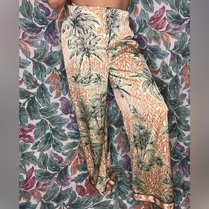 Beige Rachel Zoe Silky Palm Tree Wide Leg Pants